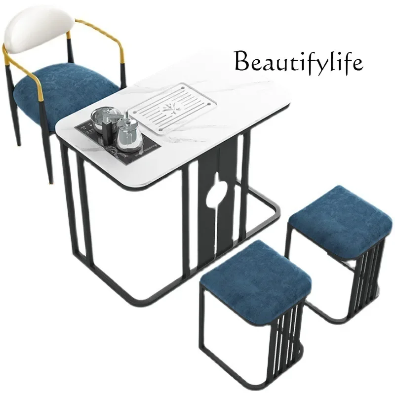 

Nordic small rock slab tea table and chair combination small household coffee table