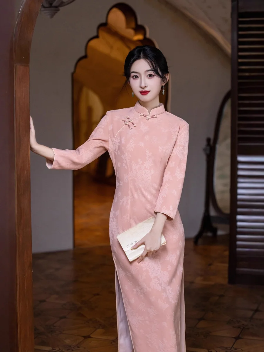 

Улучшенное вечернее платье из жаккарда с длинным асимметричным воротником и низким разрезом, полной длины, для женщин 25-35 лет