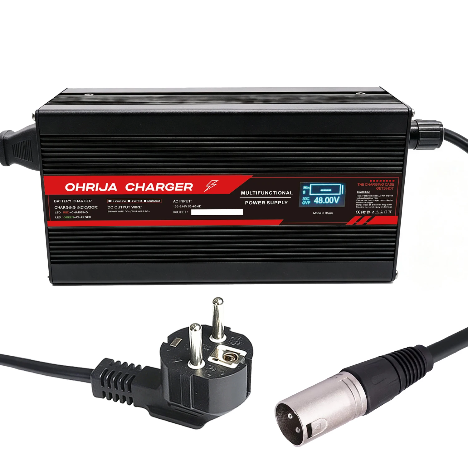 OHRIJA 84V 3.5A Adjustable Voltage Current LCD Display 84-88.2V 2A-3.5A Battery Charger for Lead Acid Lithium LiFePO4