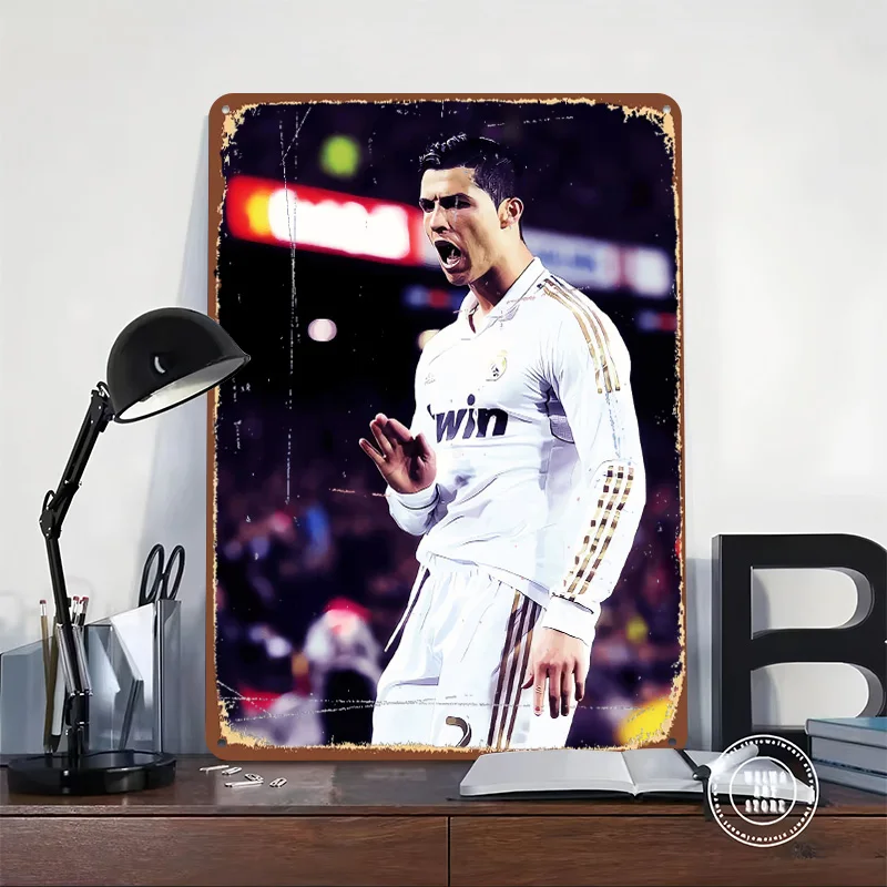 Messi Soccer Ronaldo Metal Poster Customized Wall Art Retro Vintage Tinplate Signs for Man Cave Decoration Garage House Decor
