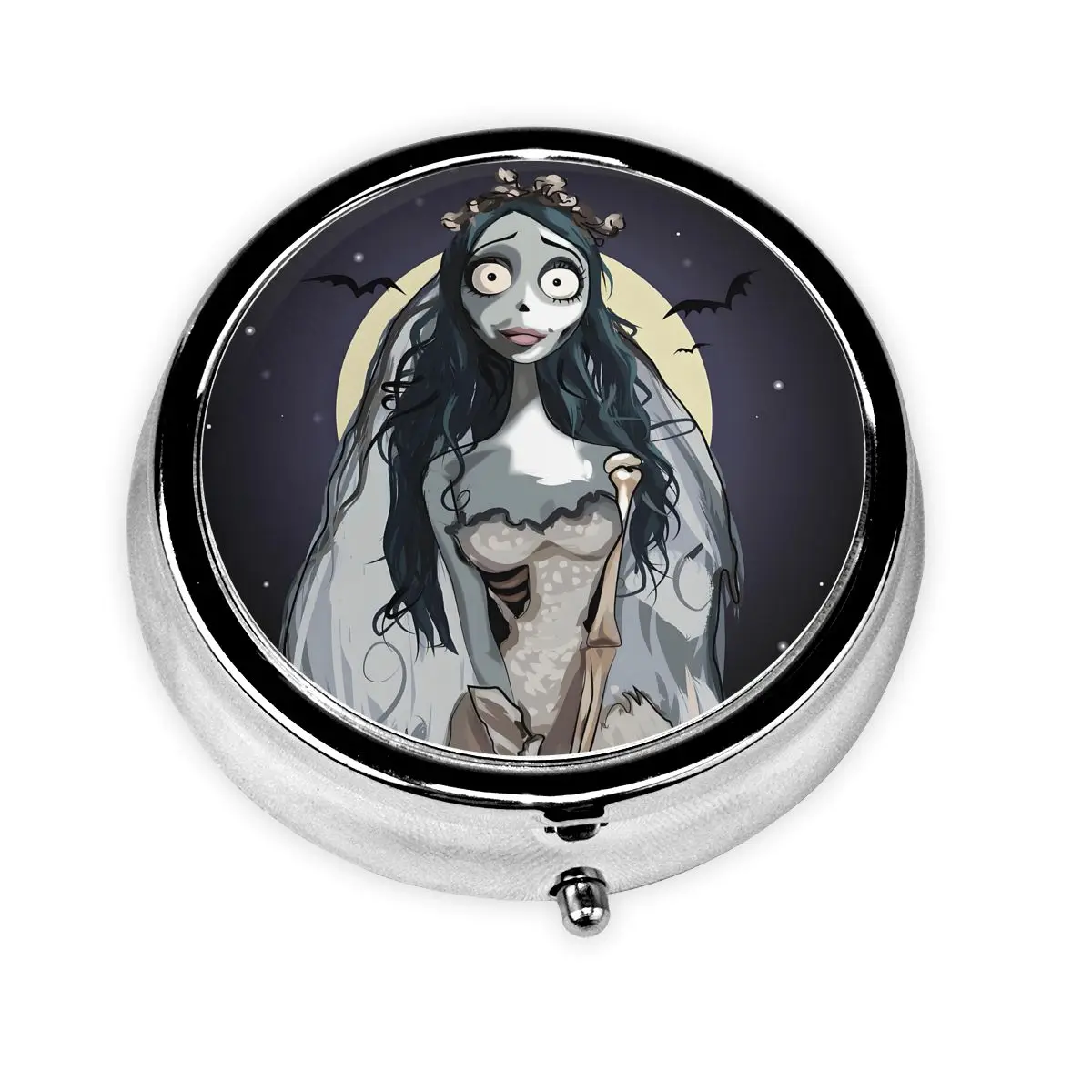 

Corpses Brides Pill Organizer Skeleton Emily Girl Tim Burton Medicine Box Pill Case Splitters Storage Box for Pockets Purse