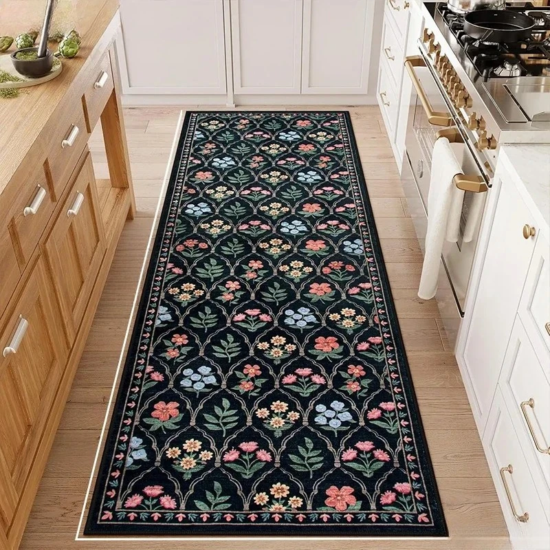 Colorful Floral Long Runner Rug Multi Use for Entryway Bedroom Balcony Camping Soft Durable Non Slip Home Decoration Carpet