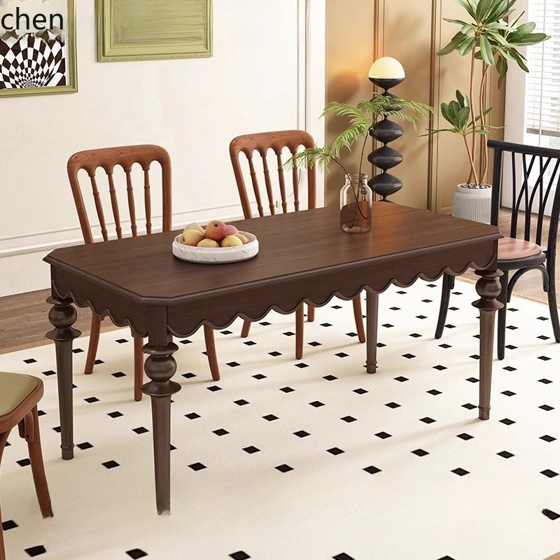 CZ Solid Wood Dining Table Vintage American Style Practical Rattan Dining Table and Chair Set