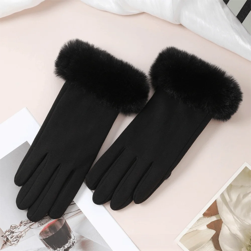 Solid Color Touch Screen Gloves Waterproof Elastic Stretch Full Finger Gloves Thick Plush Inner Insulated Warm Windproof Gloves