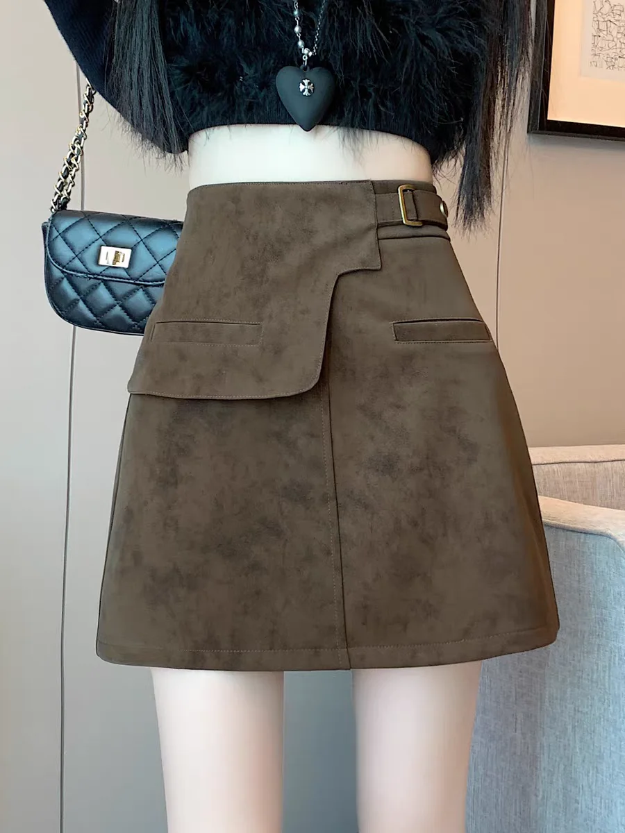 2025 Suede Skirts for Women, High Waist A-Line Mini Skirt With Security Shorts Design, Slimming & Chic Casual Style. New Arrival