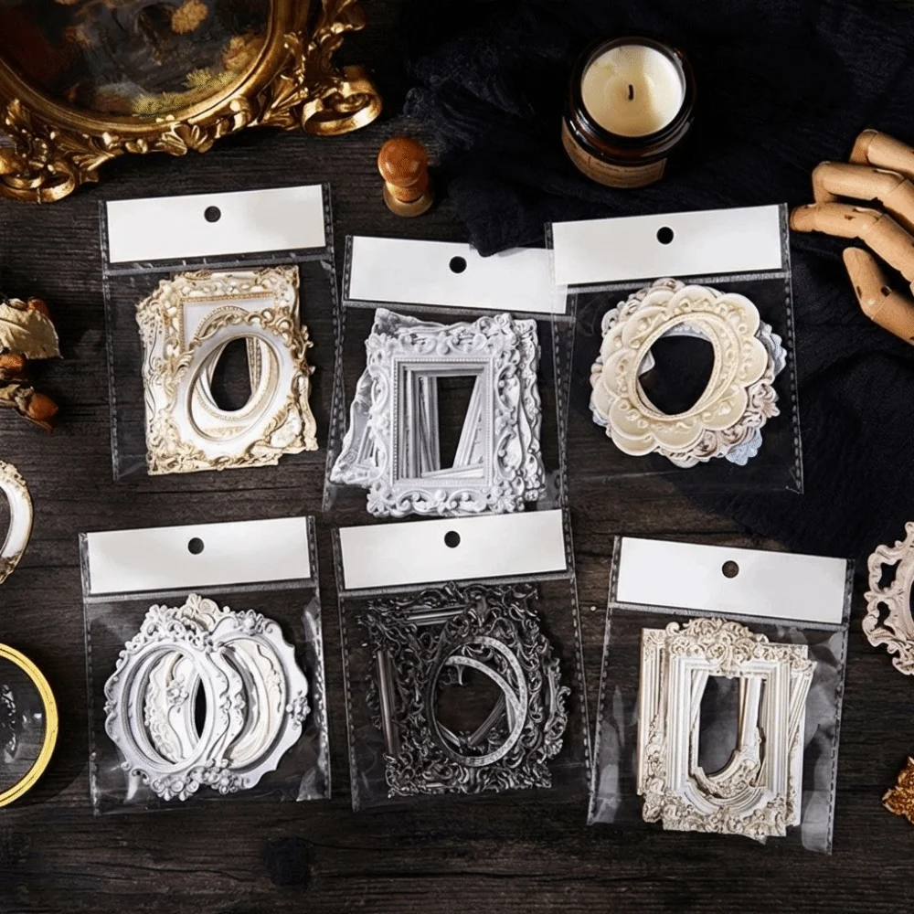 A Set Relief Texture Retro Picture Frame Stickers Hollow-Out Pattern Creative Frame Collage Cards Multi-functional Portable