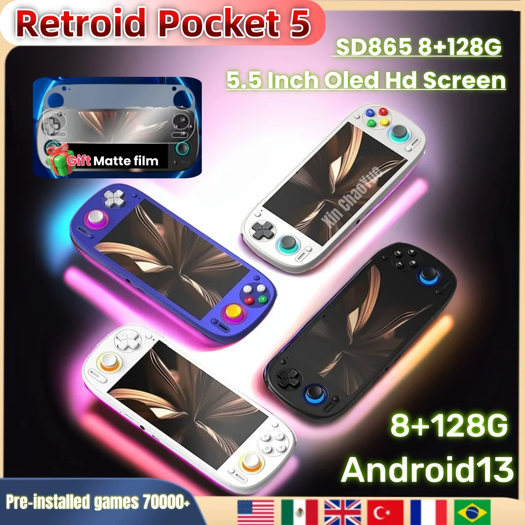 Retroid Pocket 5 Retro Handheld Game Console Video Player 5.5 Inch OLED Touch Screen Android13 Wifi Bluetooth RP5 PSP PS2 Gift