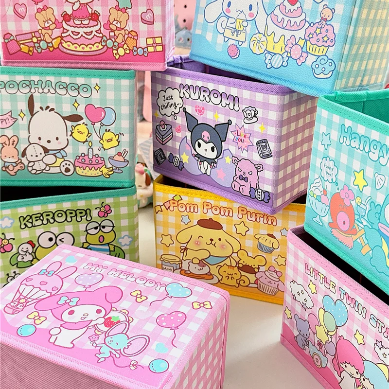 Sanrio PU Desktop Folding Storage Box Candy Desk Organizer Bedroom Cinnamoroll Kuromi My Melody Cosmetics Sundries Storage Boxes