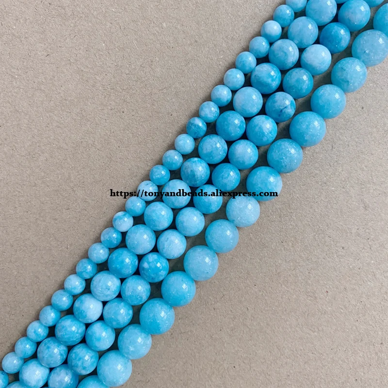 Natural Stone Lake Blue Color Aeroides Aquamarine Round Loose Beads 6 8 10 12MM Pick Size 15\