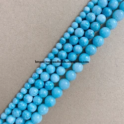 Natural Stone Lake Blue Color Aeroides Aquamarine Round Loose Beads 6 8 10 12MM Pick Size 15