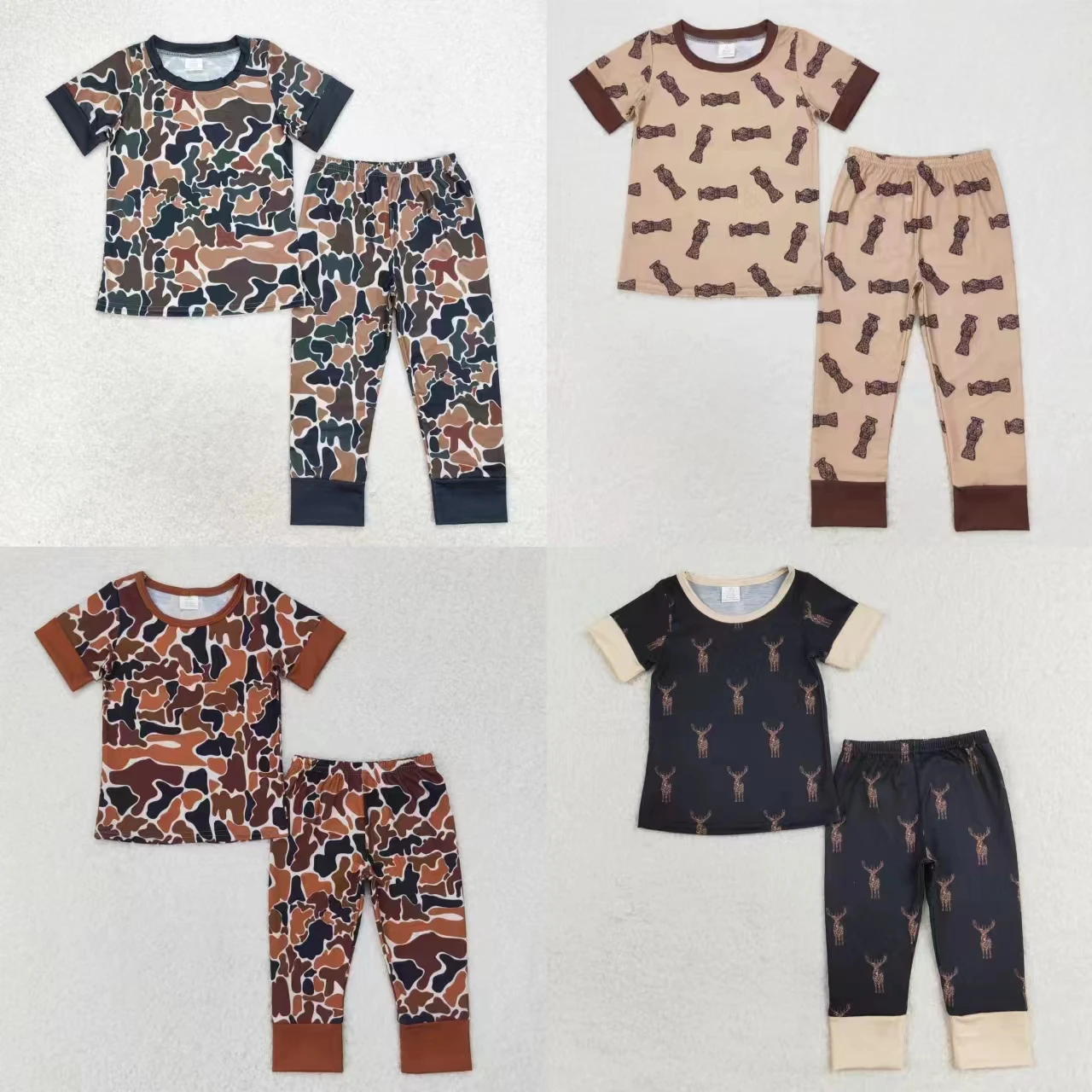 

Wholesale Baby Boy Short Sleeves Camo Deer Tools Shirt Pants Sleepwear Bamboo Set Pajamas Outfit Children Nightclothes Clothes