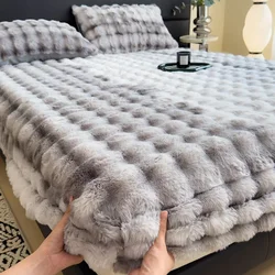 thickened rabbit plush mattress single piece winter warm plush sheet cover all-inclusive mattress protective cover