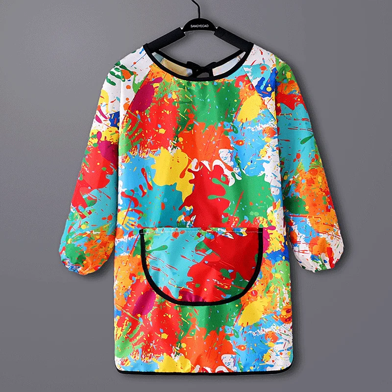 Childrens Drawing Waterproof Dirt Resistant Long Sleeved Cover Kindergarten Drawing Reverse Dressing Baby Eating Bib Baby Apron