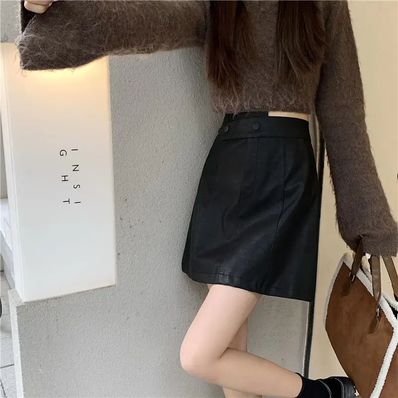 

Мини-юбки женские тонкие S-5XL модные однотонные с высокой талией универсальные ретро осенние женские сексуальные корейский стиль элегантные пуговицы новые простые