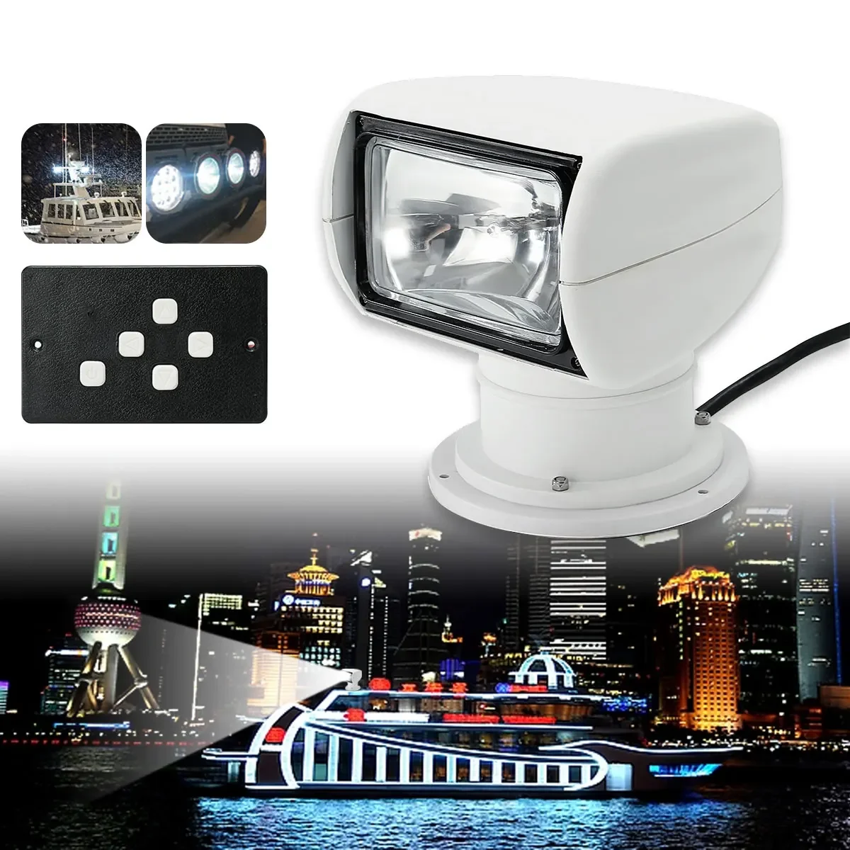 Smuxi Spotlight 12V Marine Boat Spotlight 2500LM Remote Control White Adjustable Waterproof Searchlight Light PC+Aluminum