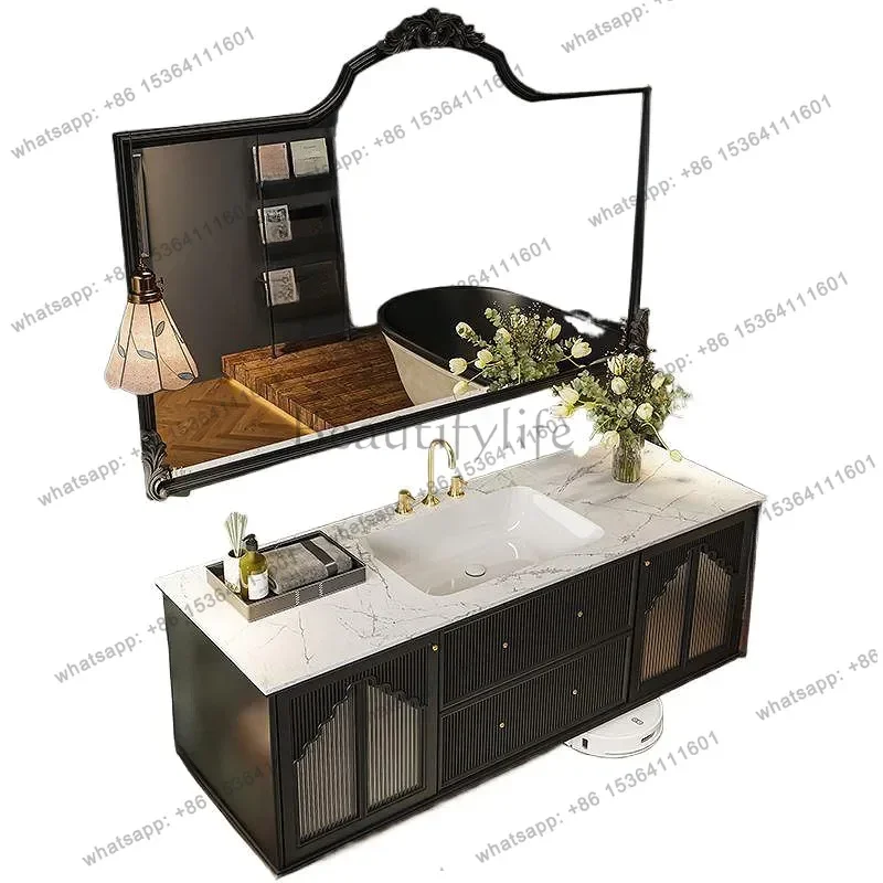 

Oak French Vintage Bathroom Cabinet Combination Bathroom Sink Sink Cabinet Smart Mirror Cabinet