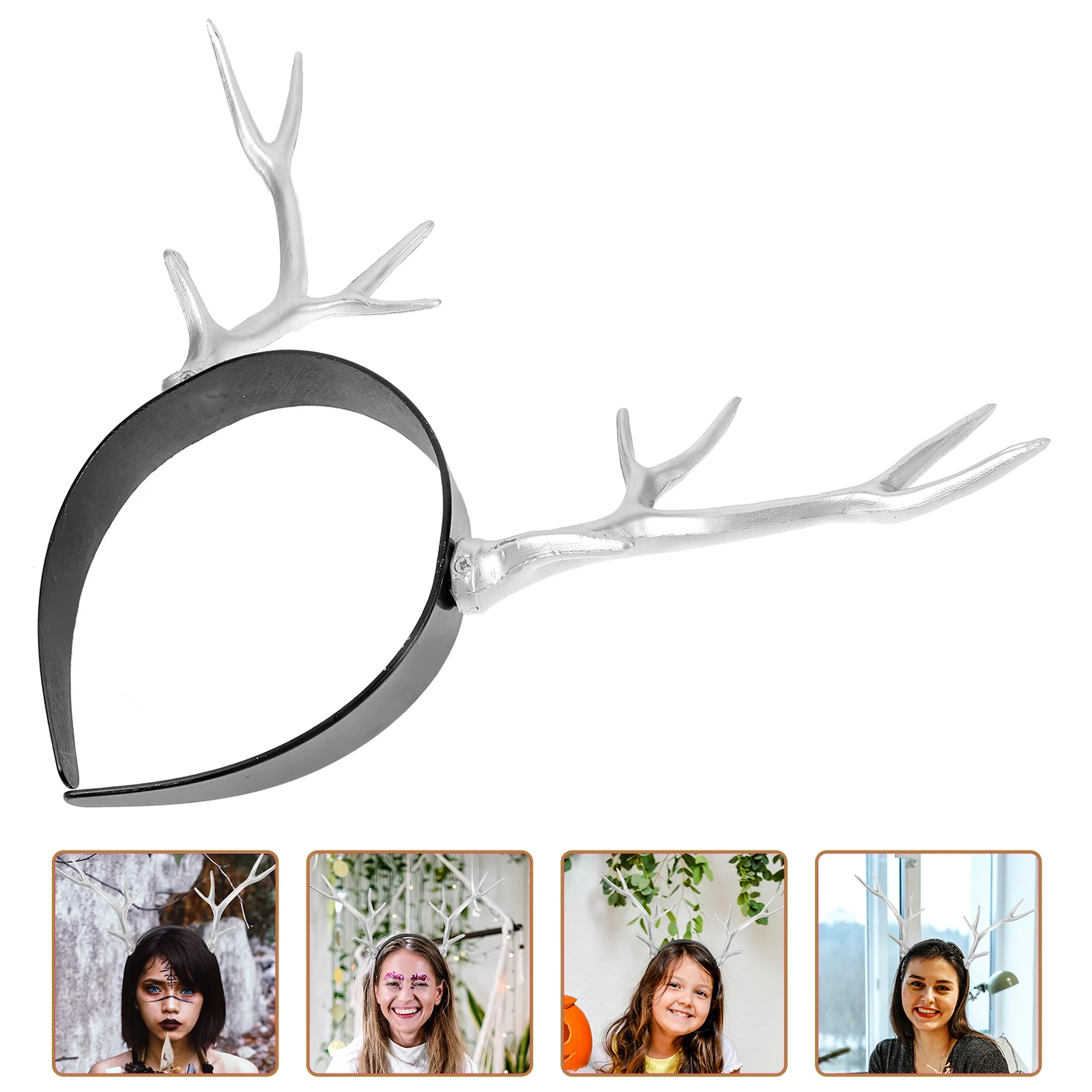 

Antlers Headband Silver Horn Hair Hoop Bow Tie Party Gold Women's Headbands