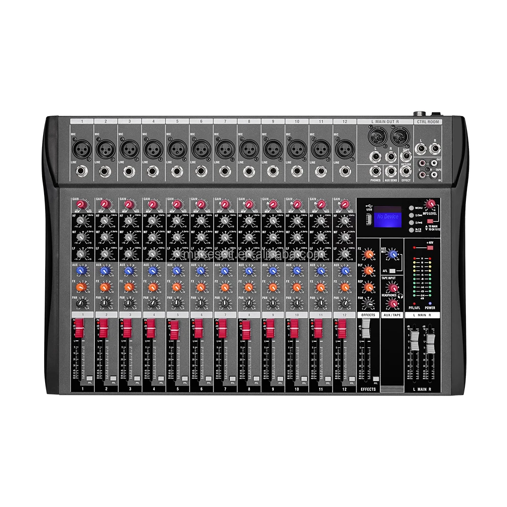 Controlador de DJ de potencia fantasma CT12 USB 48V, consola mezcladora de 12 canales, mezclador de Audio de estudio para grabación de ordenador, controlador de sonido