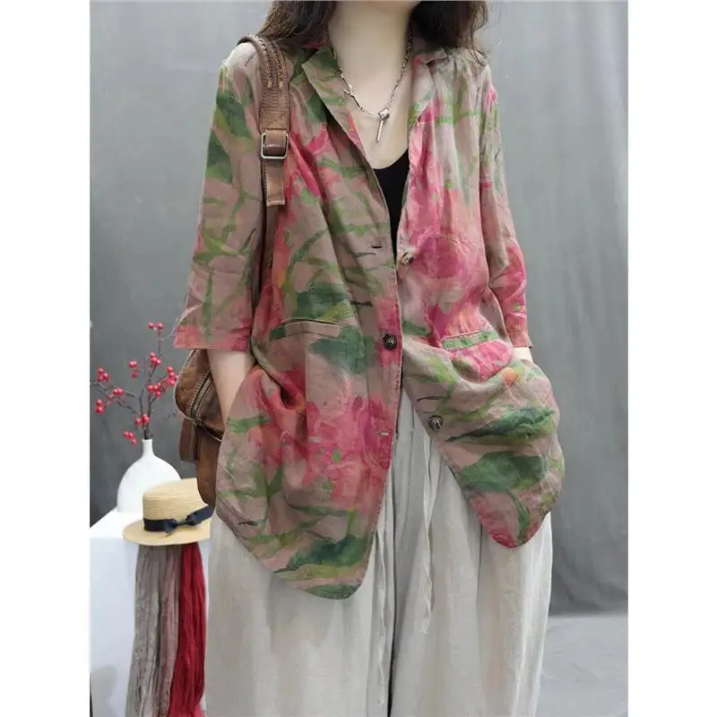 

Свободный крой из хлопка и льна, женский летний новый сарафан с пятью пуговицами, универсальный костюм в стиле вестерн со средним рукавом, пальто