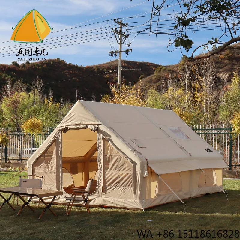 Inflatable Tent for Camping 2/4/6 People Large Blow up Air Tents House, No Assembly Needed Luxury Glamping Tent,TC Cotton