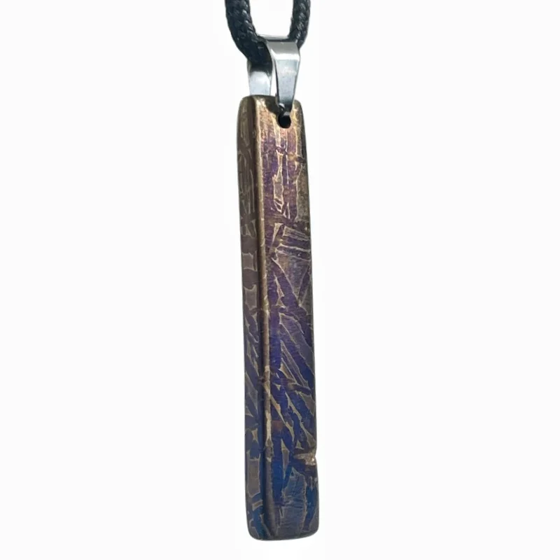 8.4gMuonionalusta Meteorite Long Bar Pendant Genuine Iron Meteorite Etched Texture Colorful Surface Cosmic Jewelry Gift -LK272