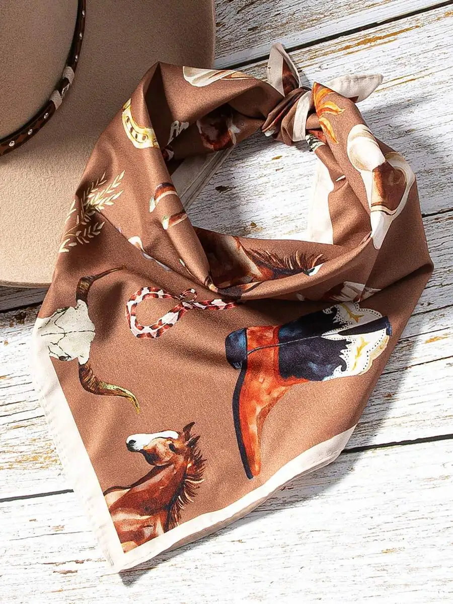 Paisley Cowboy Boots Set with Wild West Hat and Printed Headband Ideal Gift for Women Bohemian Scarf for Autumn Winter