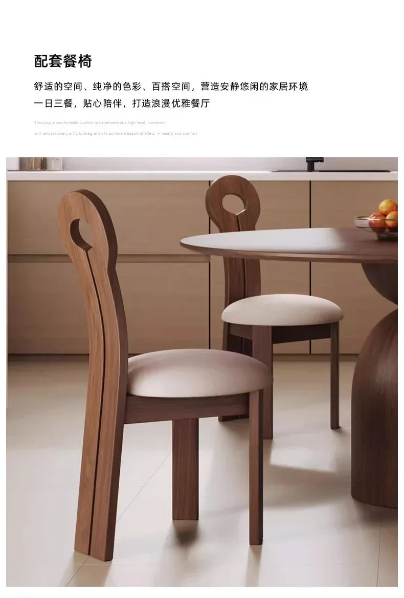 Black walnut round dining table, pure solid wood slate embedded family villa large round table turntable