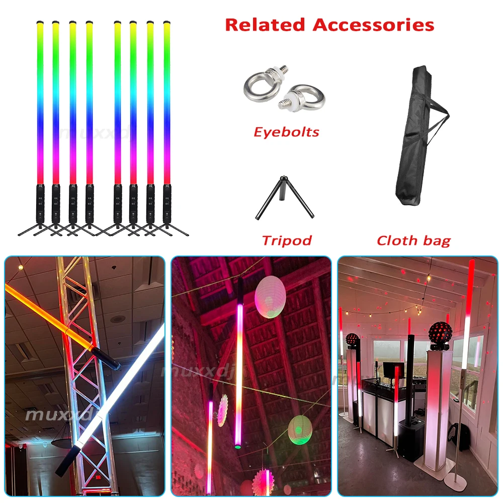8pcs Wireless 360° RGBWA 5in1 Tube Light Outdoor DMX Battery LED Pixel Tube Stage Light Strip Cloth Bag For Disco Hall Stage