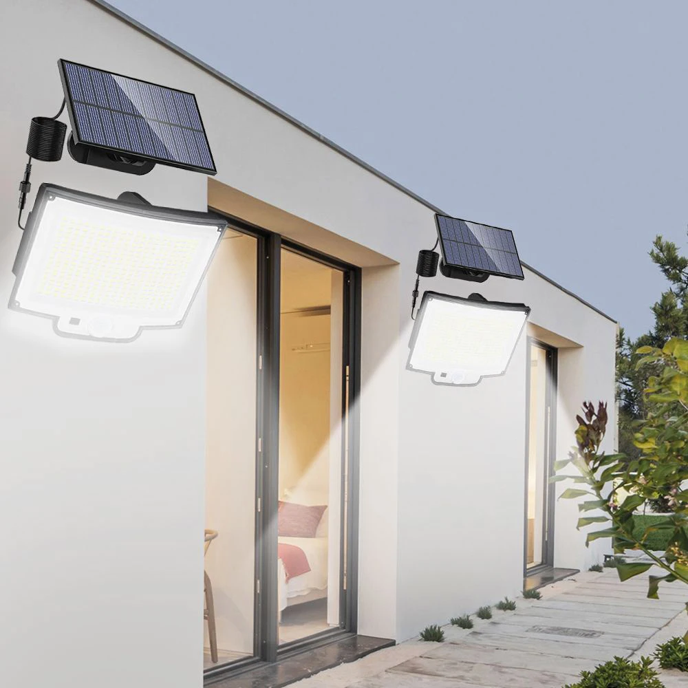 318LED Solarlampe Außensicherheitsleuchte mit Bewegungssensor, wasserdicht, LED, leistungsstarker Strahler, Solar für Garten, Garage