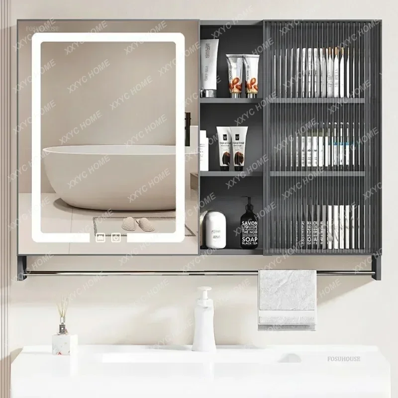 A  Modern Aluminum Alloy Bathroom Smart Mirror Cabinets Separate Wall-mounted Integrated Organizer Storage Cabinet Bathroom