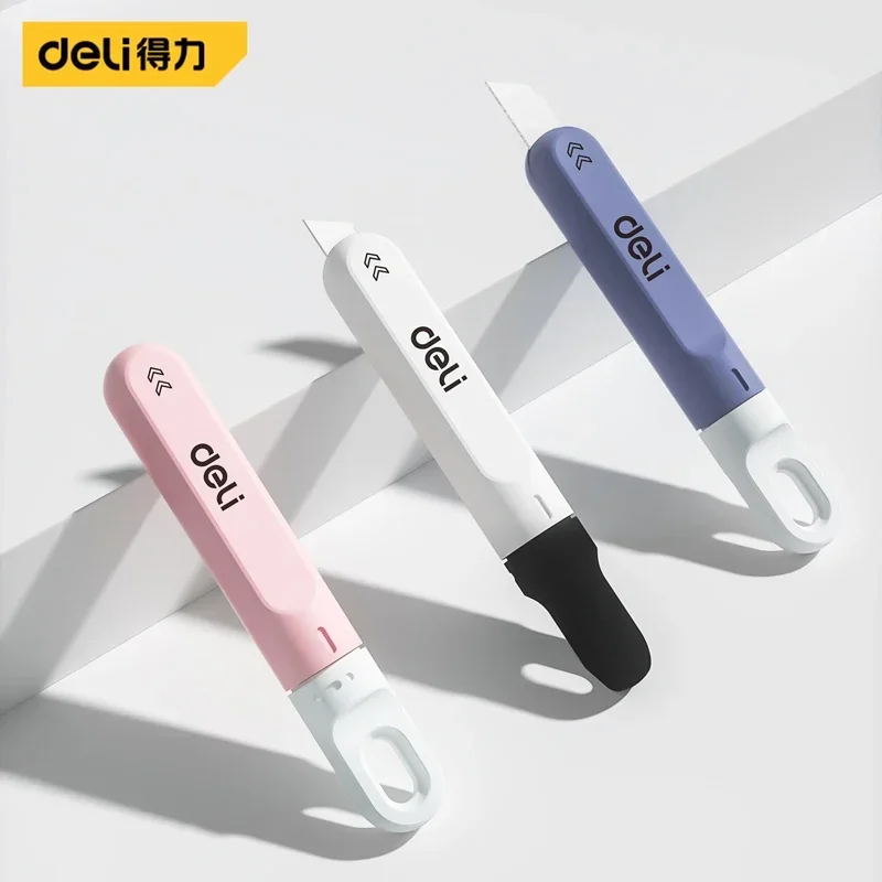 Deli Home Mini Auto-Retract Utility Knife Front Self-Locking Small Pocket Box Cutters Couteau Art School Stationery Supplies