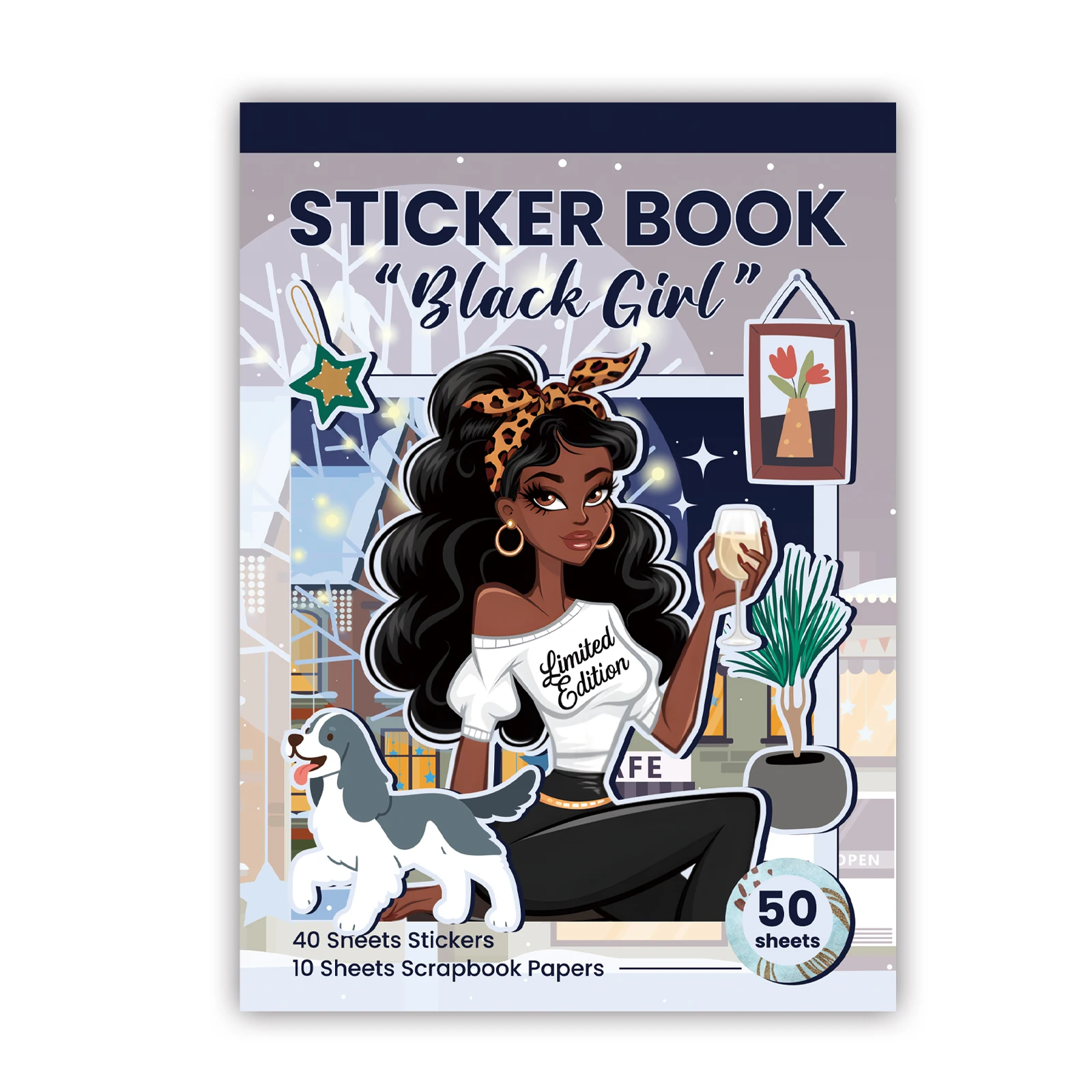50 Blatt Black Girl Aufkleber-Aufkleberbuch für Planer, Kalender, Tagebücher, Sichtbretter, Projekte, Laptop und Wasserflaschen