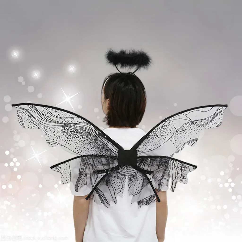 Party Fairy Angel Wings for Girls Dress Up Sheer Wing Halo Ring Headband Magic Wand Sticks Halloween  Costumes