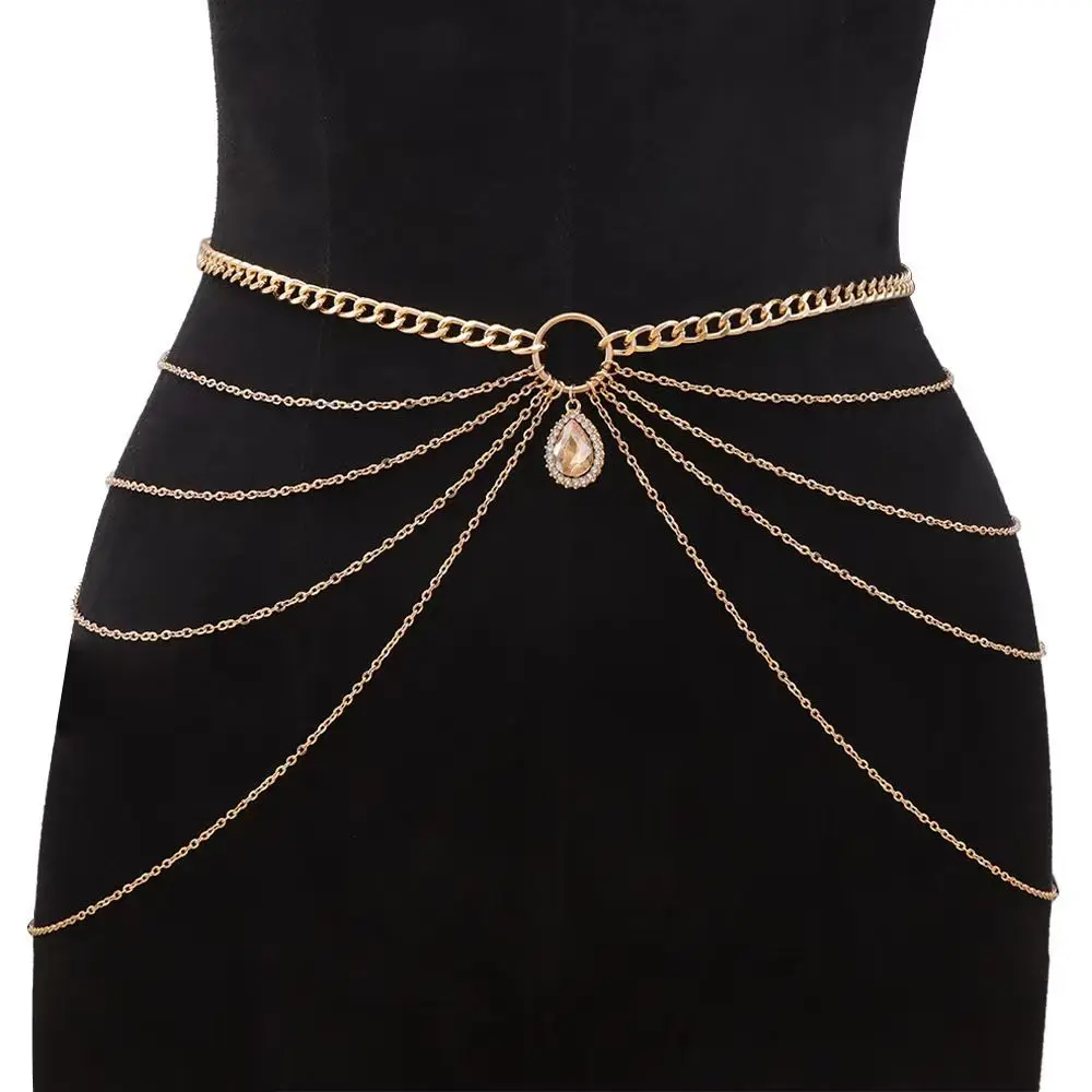IngeSight.Z Punk Multi-layer Tassel Hip High Waist Chain For Women Gold Color Metal Chain Waistband Party Dress Belts Accessori