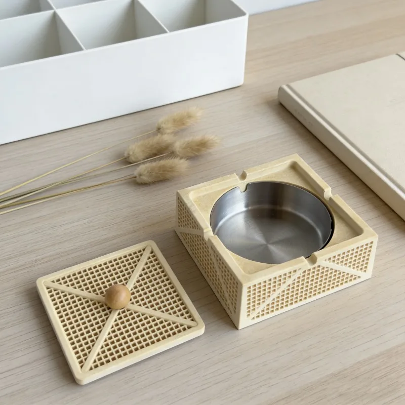 

Nordic style detachable metal lined ashtray with lid,easy to clean ashtray container,home office decorative cigarette rack gifts