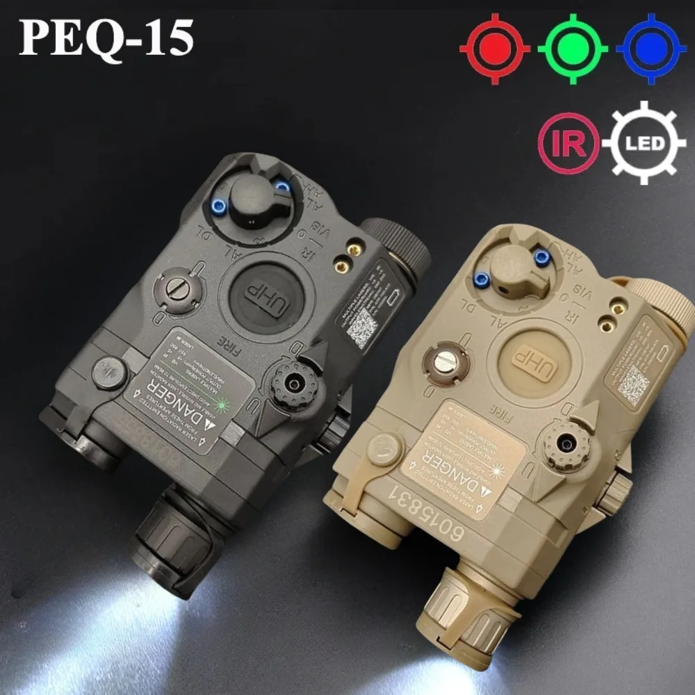 PEQ-15 Airsoft Rosso Verde Dot Laser Sight PEQ15 Scatola batteria Tattica LED Torcia Arma Pistola Luce Accessori Misura 20mm Rail