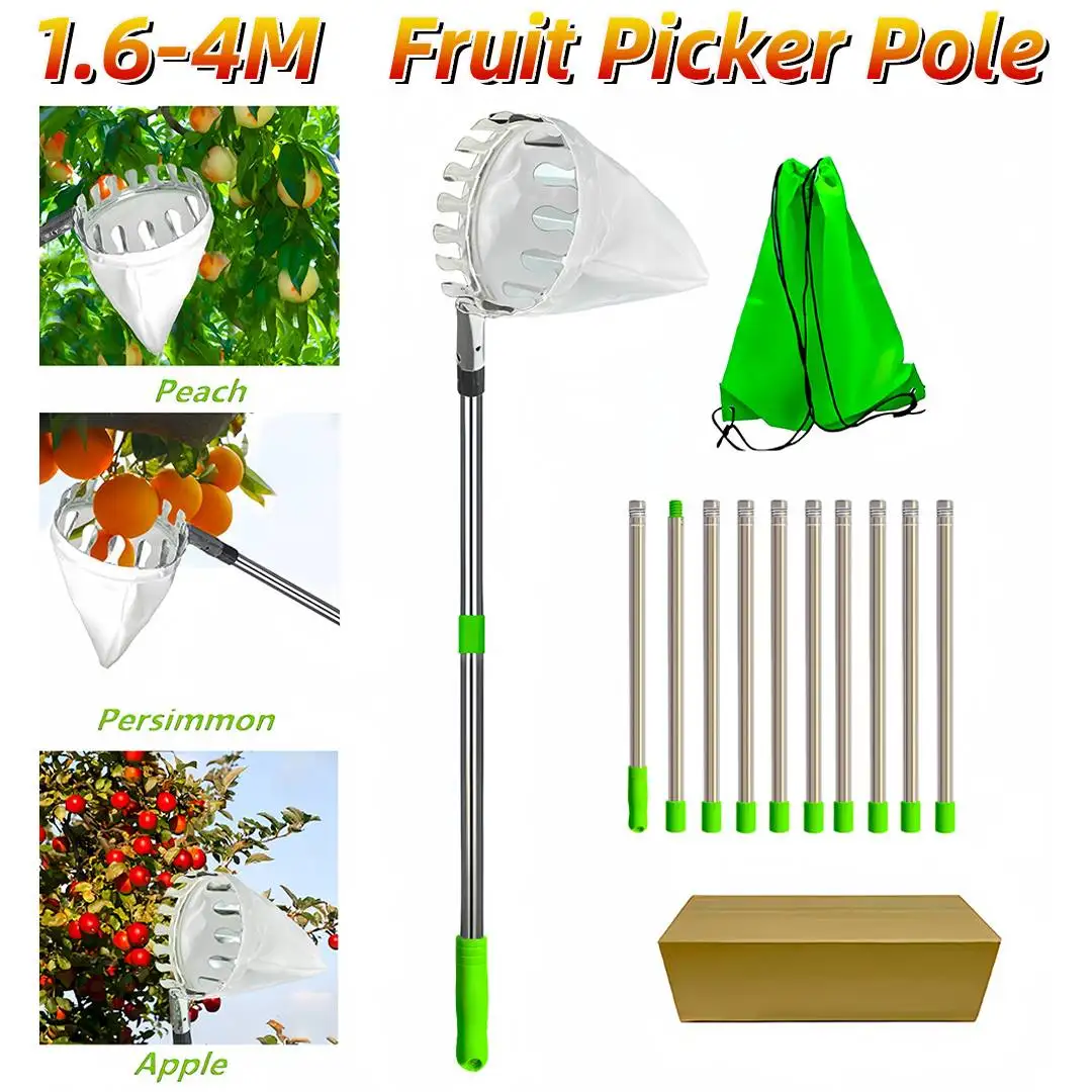 

Fruit Picker Pole W/ Storage Bag Stainless Steel Pole Splicing Rod Fruit Picker Orange Picker Tool for Cherry Berry Orange Lemon