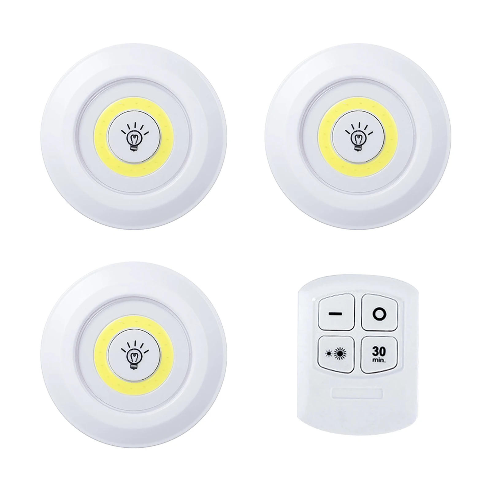 

3pcs Office Wardrobe Remote Control With Timer Under Cabinet Puck Light 5W Super Bright Battery Powered Dimmable Puck Light