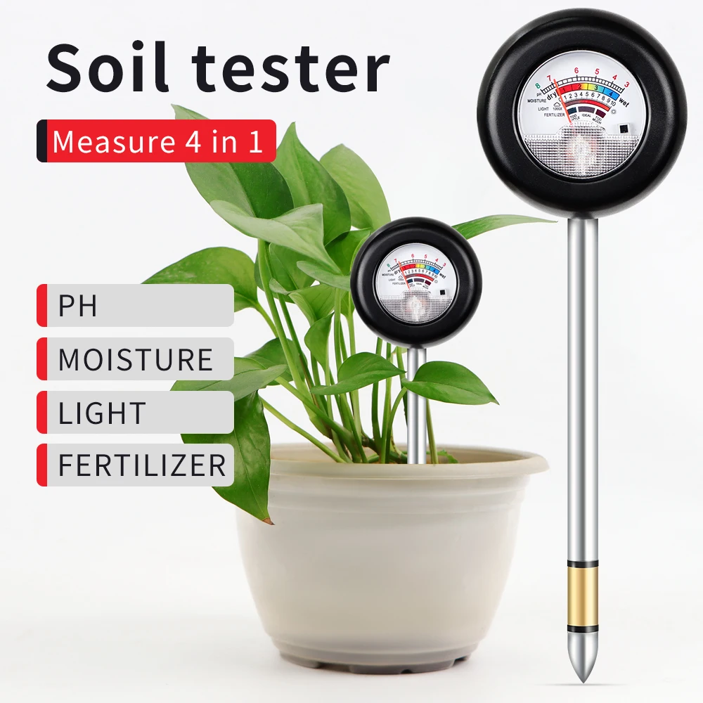 

4 In 1 Soil PH Meter Tester PH Moisture Fertility Sunlight Intensity Measurement Tool Soil Moisture Detector for Greenhouse