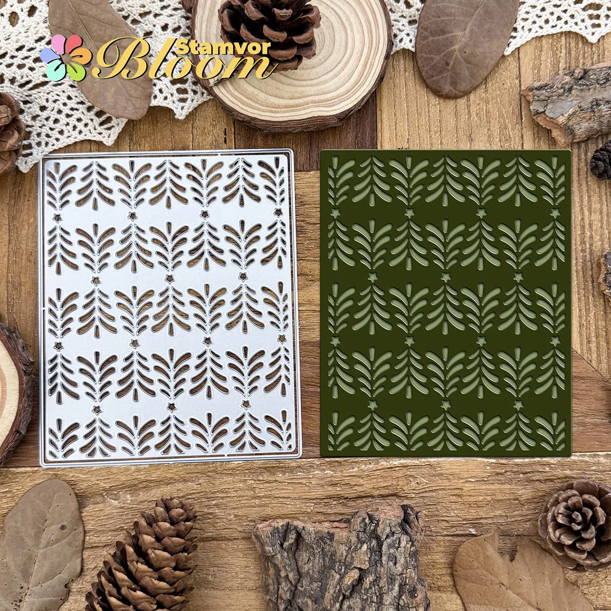 Original schöne Schichten Weihnachten Kiefern Bäume quadratischen Rahmen Hintergrund Metall Stanzformen Scrapbooking dekorative Prägung