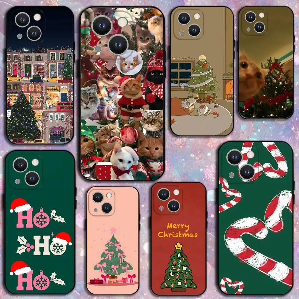 

New Year Gift Cartoon Christmas Phone Case For iPhone 17,16,15,14,13,12,11Plus,Pro Max,XS,X,XR,SE,Mini Soft Silicone Black Cover