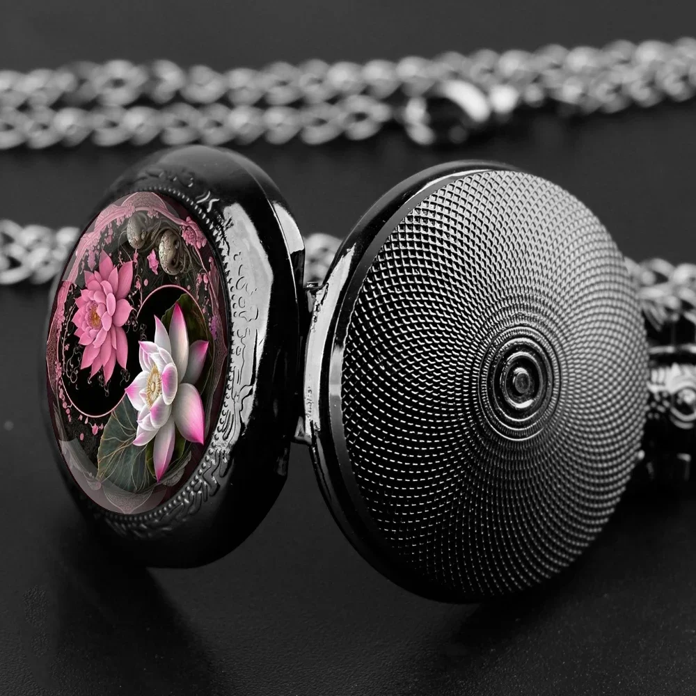 Yin- und Yang-Quarz-Taschenuhr im Lotus-Design mit Vintage-Kette, arabisches Ziffernblatt für Männer und Frauen, kreative Geschenke