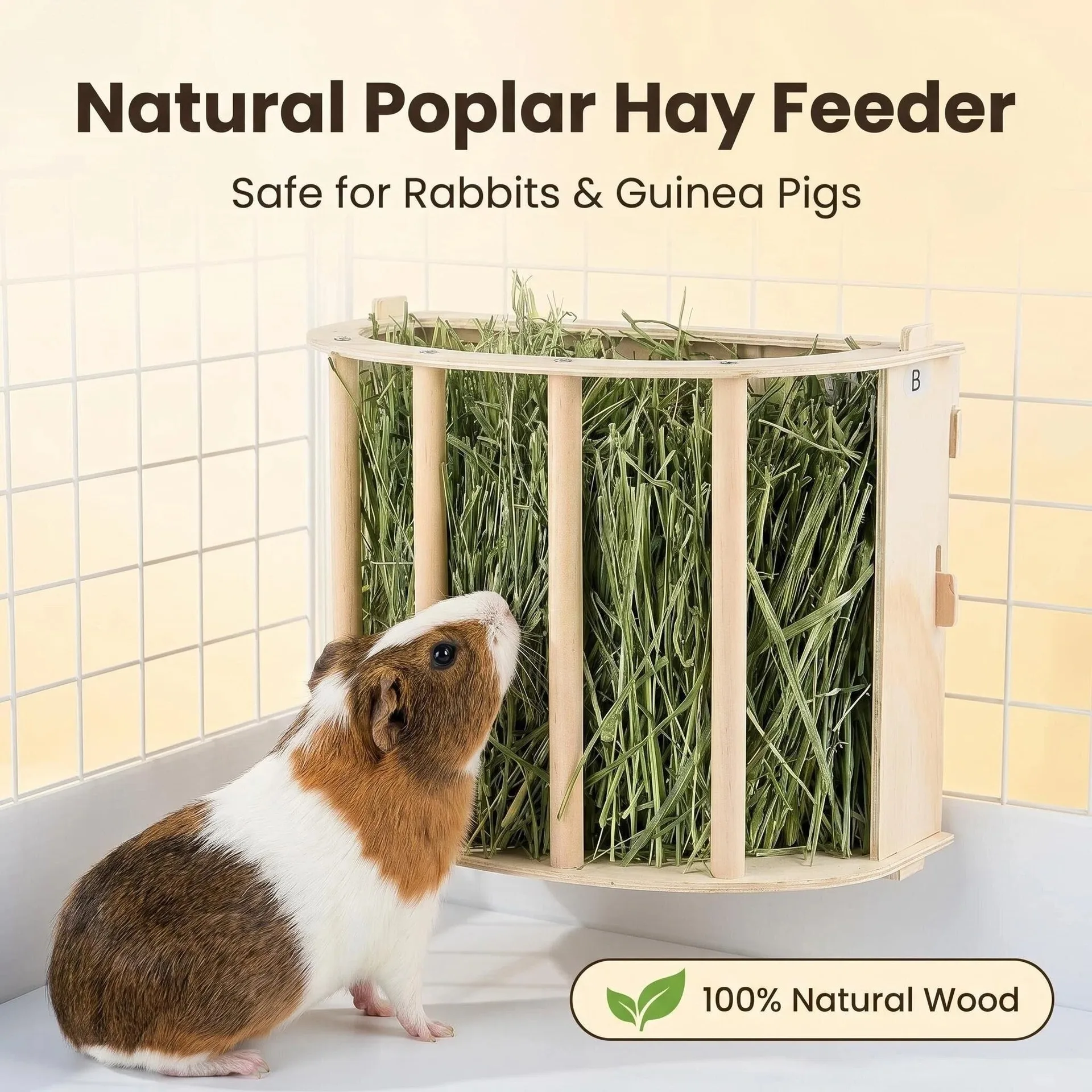 Wooden Hanging Hay Feeder For Rabbits Natural Grass Rack For Chinchillas Guinea Pigs Small Pet Cage Enrichment Supplies