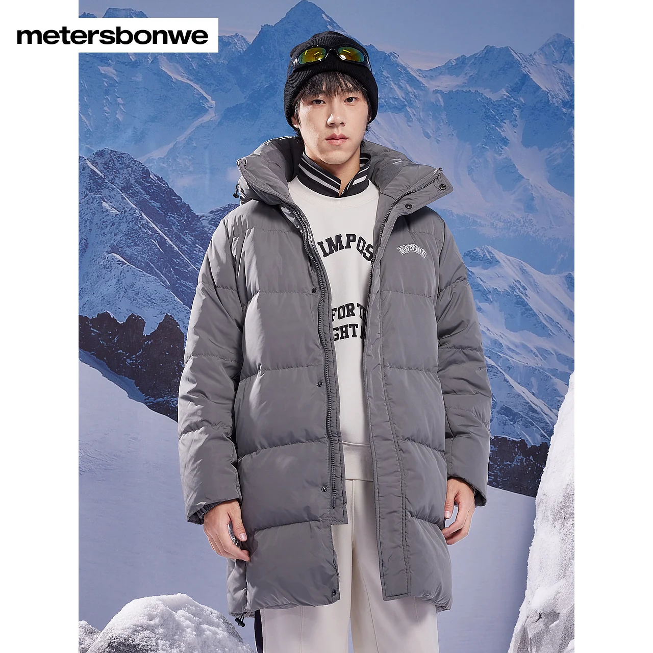 Metersbonwe-Jaqueta comprida masculina com capuz, casaco grosso básico de inverno, jaquetas quentes, tops soltos casuais, moda masculina, novo, 2023