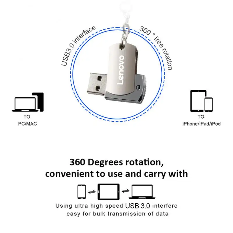 Lenovo USB 3.0 Flash Drive Metal Pen Drive 16TB 8TB Waterproof High Speed Flash Disk Mini Memory Sticks 2TB U Disk Pen Drive