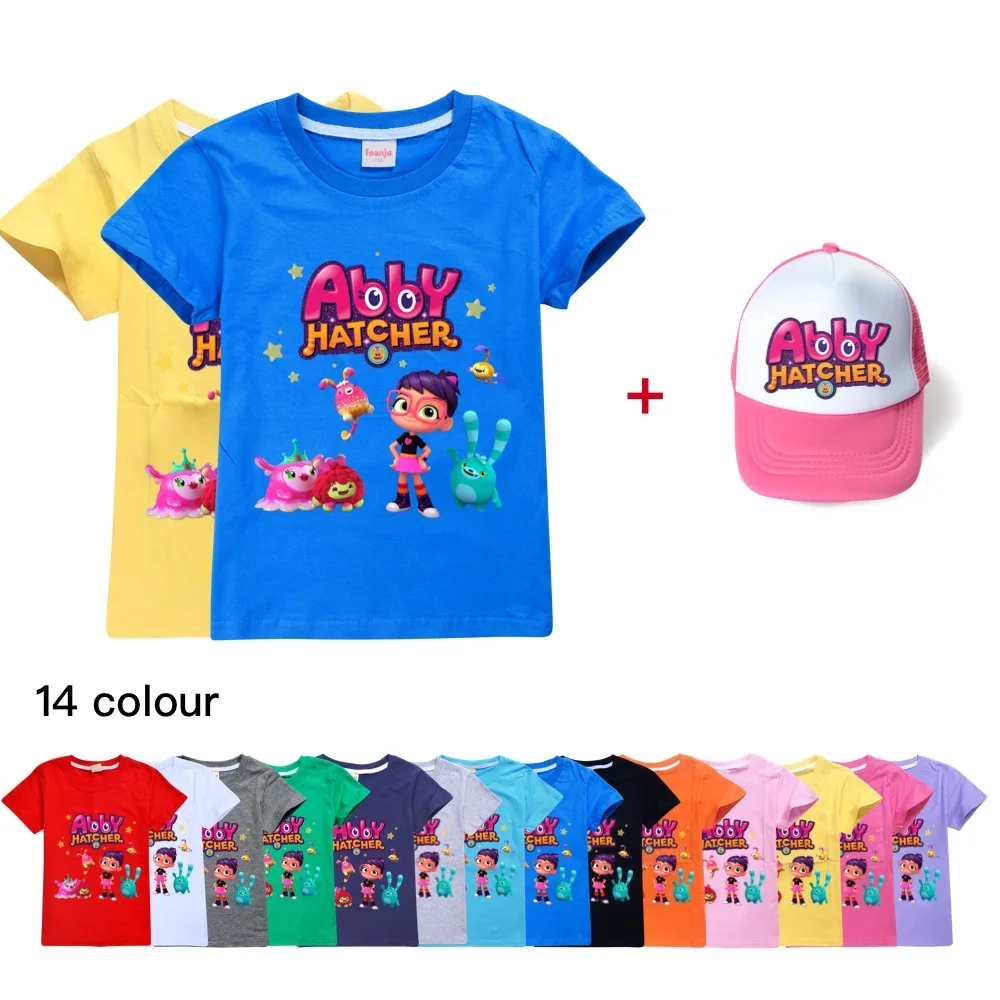 

Fashion Abby Hatcher Clothes Kids Summer Leisure T-shirt Baby Boys Cartoon Tshirts Toddler Girls Short Sleeve Casual Tops+Hat