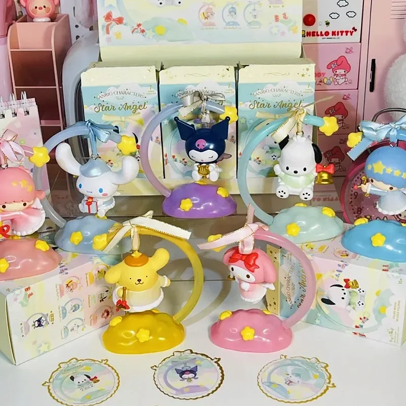 New Angel Box Sanrio Cartoon Cinnamoroll Star Hand-made Cute Pompom Purin Desktop Night Light Gift Ornament Toys For Kids Gifts