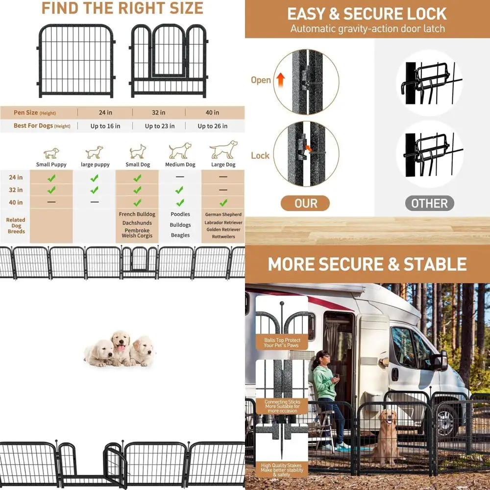 

24 Tall 32-Panel Dog Playpen, Suitable for All Sizes, Great for Indoor, Outdoor, and Camping | Black-Silver