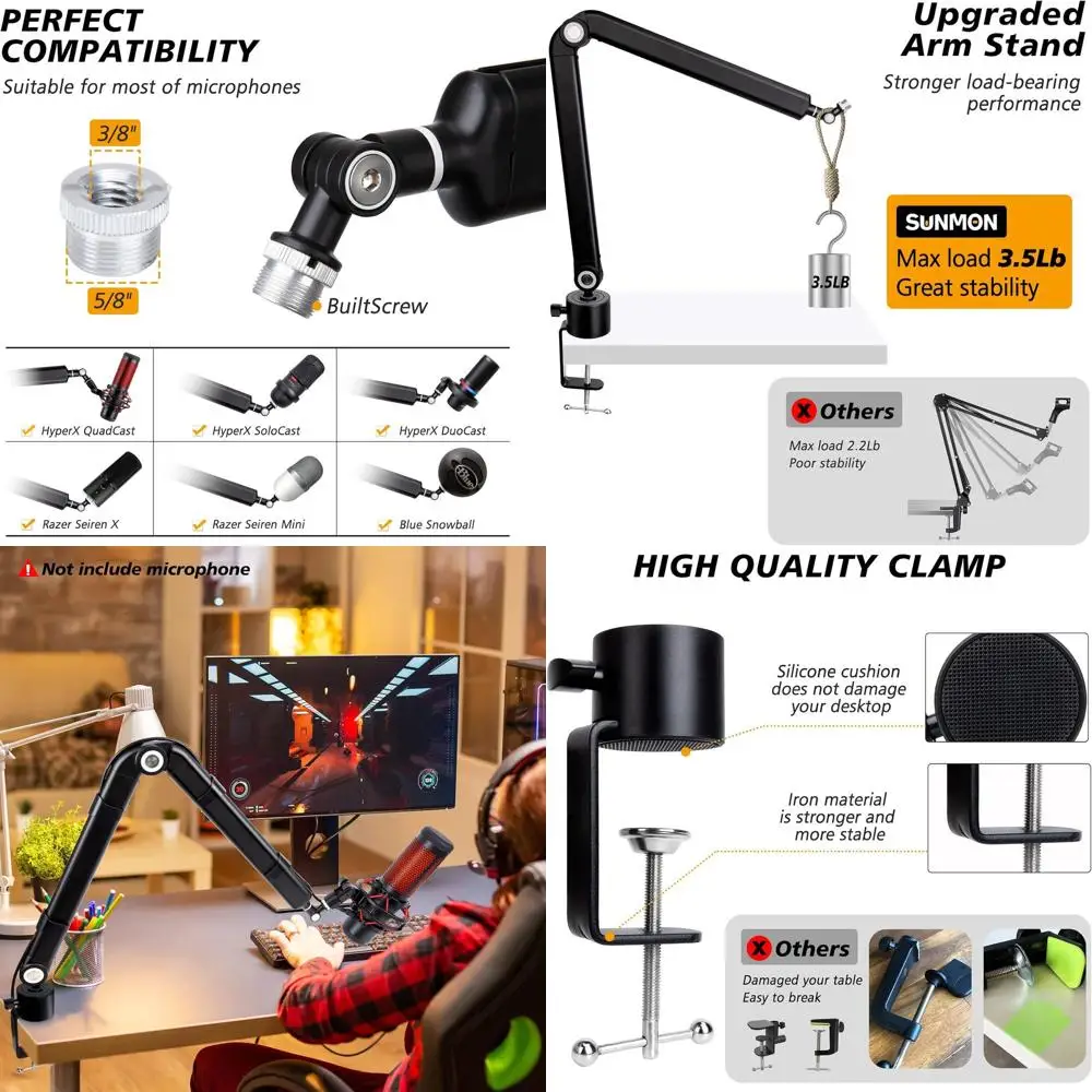 

Universal 360° Rotating Metal Mic Boom Arm for HyperX Cloud, Blue Yeti, Rode NT1-A, and More Gaming Mics