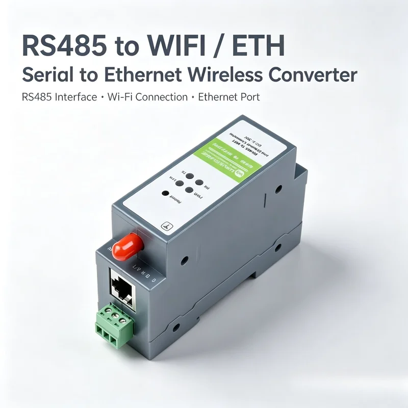 Waveshare Rail-Mount Serial Server RS485 To WIFI/Ethernet Module Modbus MQTT 5 ~ 36V, Screw Terminal WPA-PSK